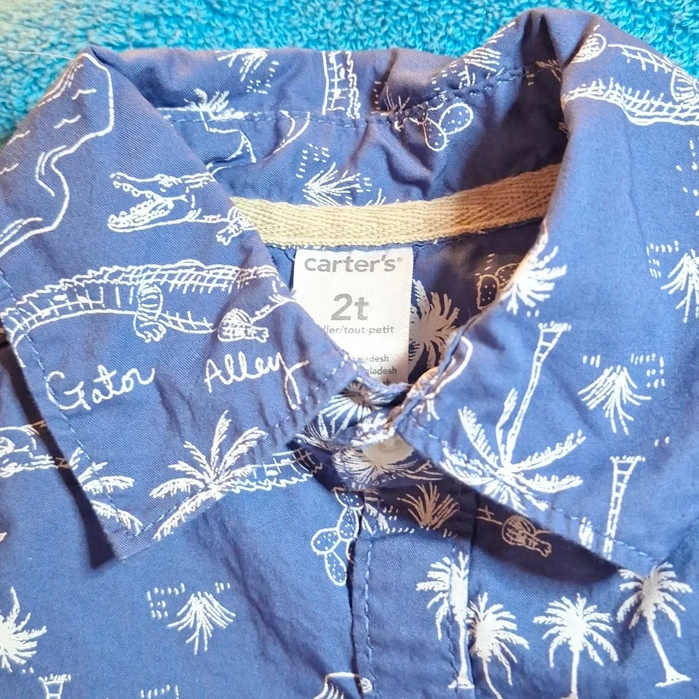 2T Carters Boy Outfit, Beach, Tropical, Summer, Short Sleeve and Shorts - Picture 2 of 5